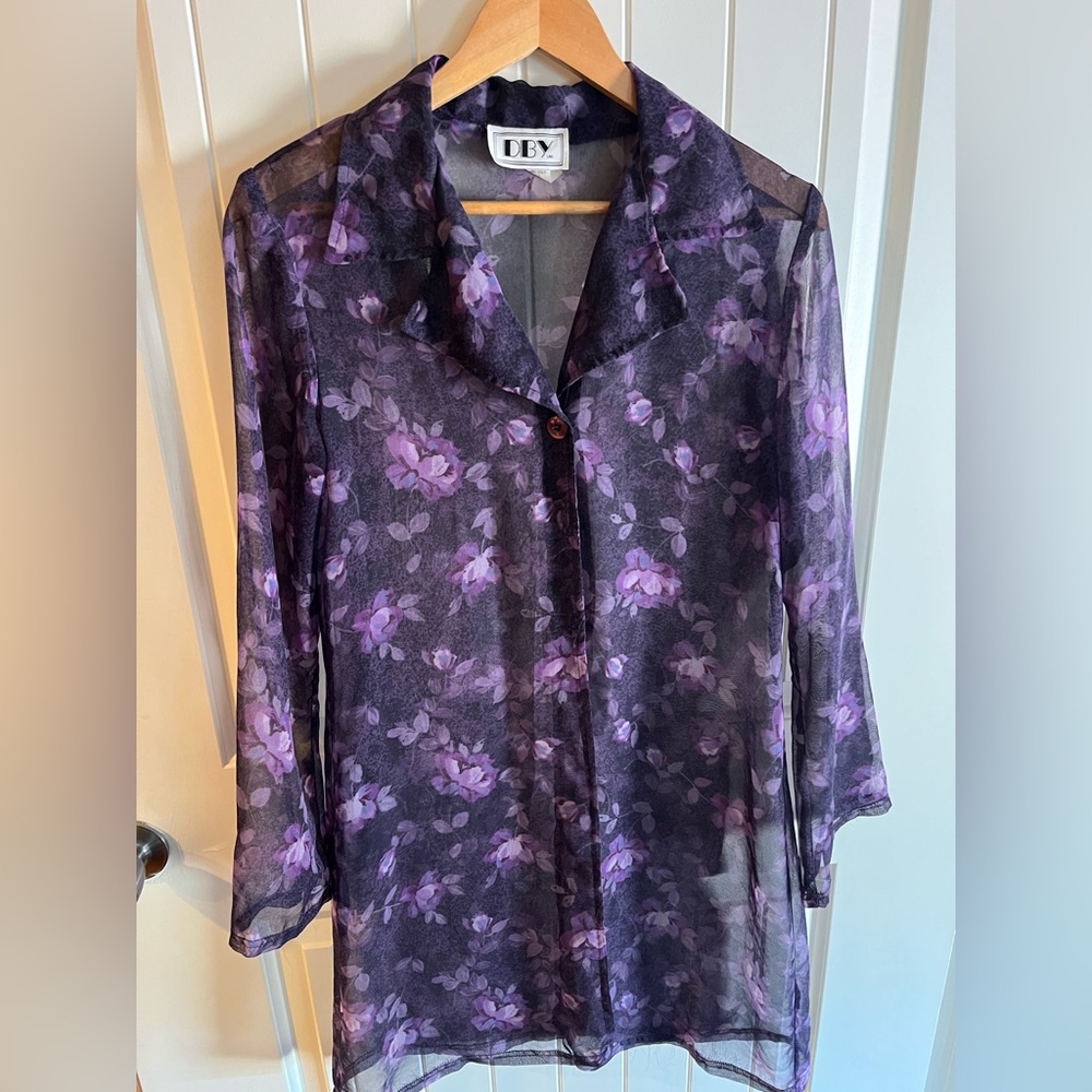Sheer Floral Robe in Purple - Picture 4 of 7